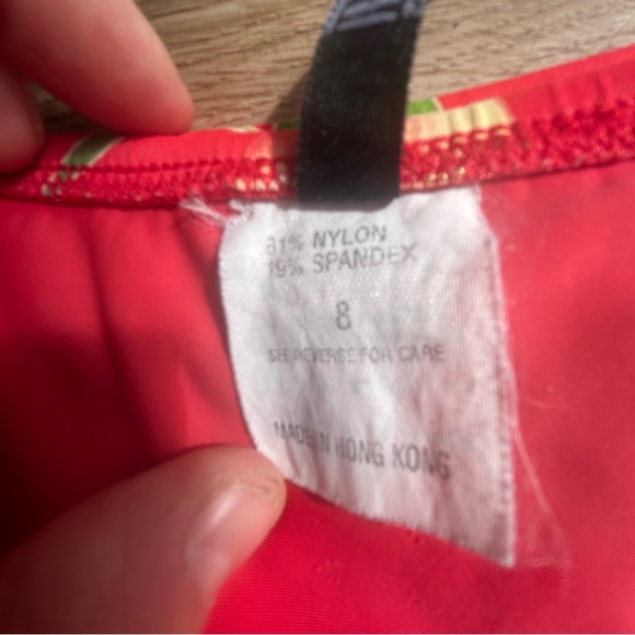 Beach bay Salmon pink & green tankini floral set gold detail & side ties size 8 - Picture 8 of 16